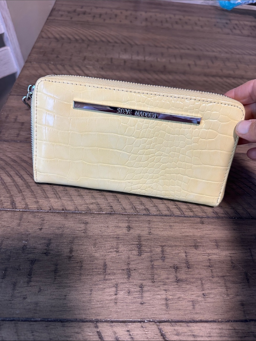 Steve Madden Pale Yellow Croc-Embossed Zip Wallet